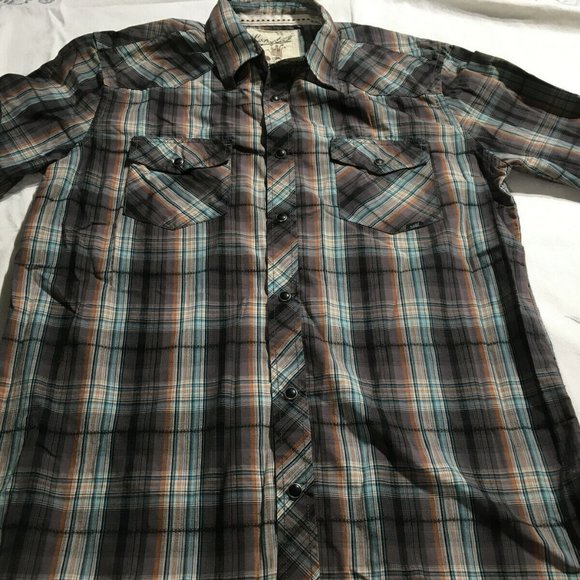#61 Button Up Pearl Snap Plaid Western Shirt Men's Sz Medium Coastal Long Sleev - Picture 1 of 9